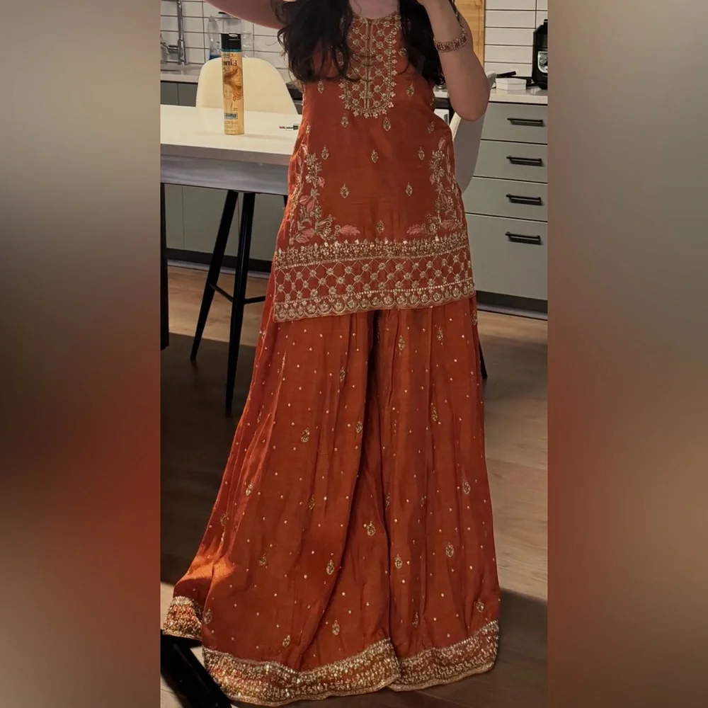 Kanwal Malik Orange Sharara Suit - Picture 3 of 11